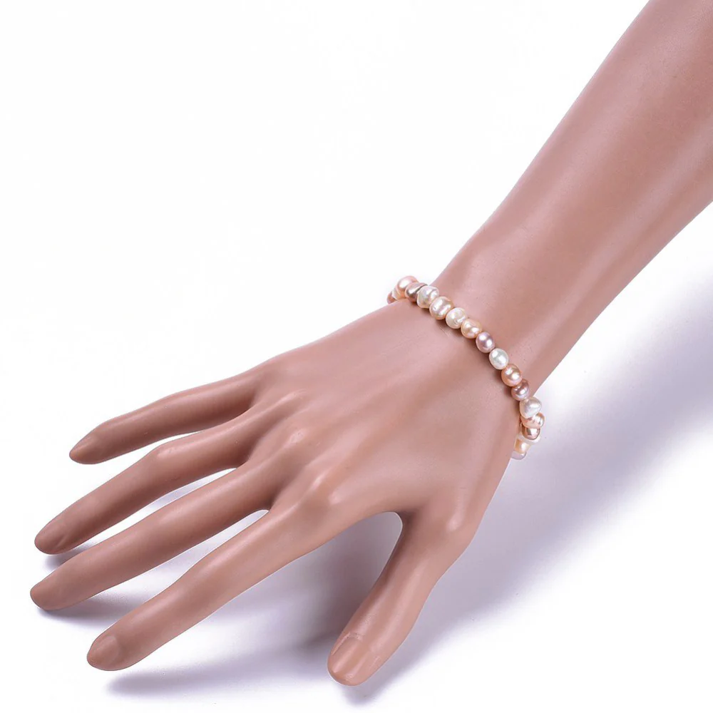 Beaded Natural Pearl Stretch Bracelet - Image 2