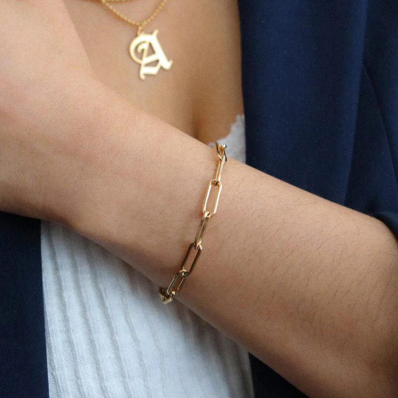 DG-20082013 Gold Stainless Steel Paper Clip Bracelet - Image 6