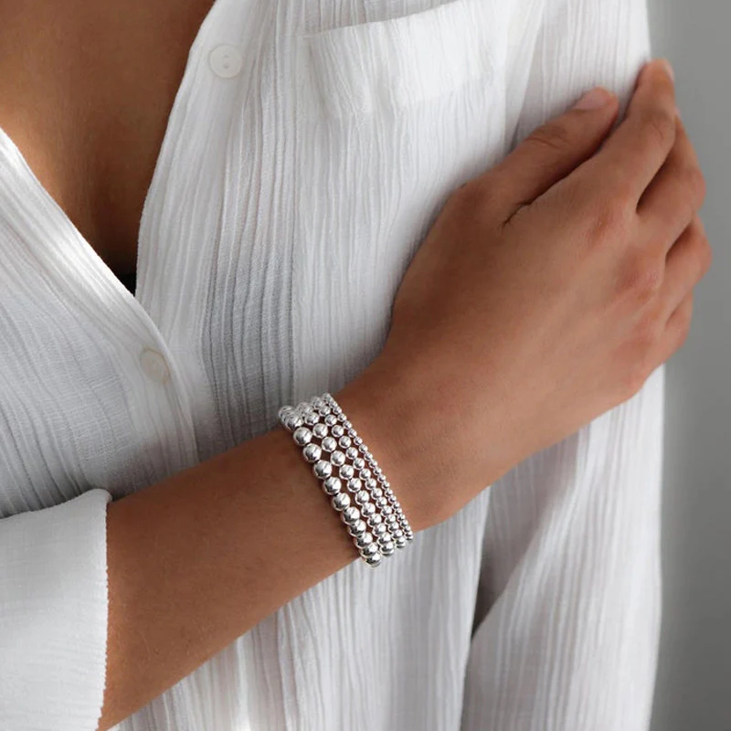 Set of 4 Silver Beaded Bracelets - Image 2