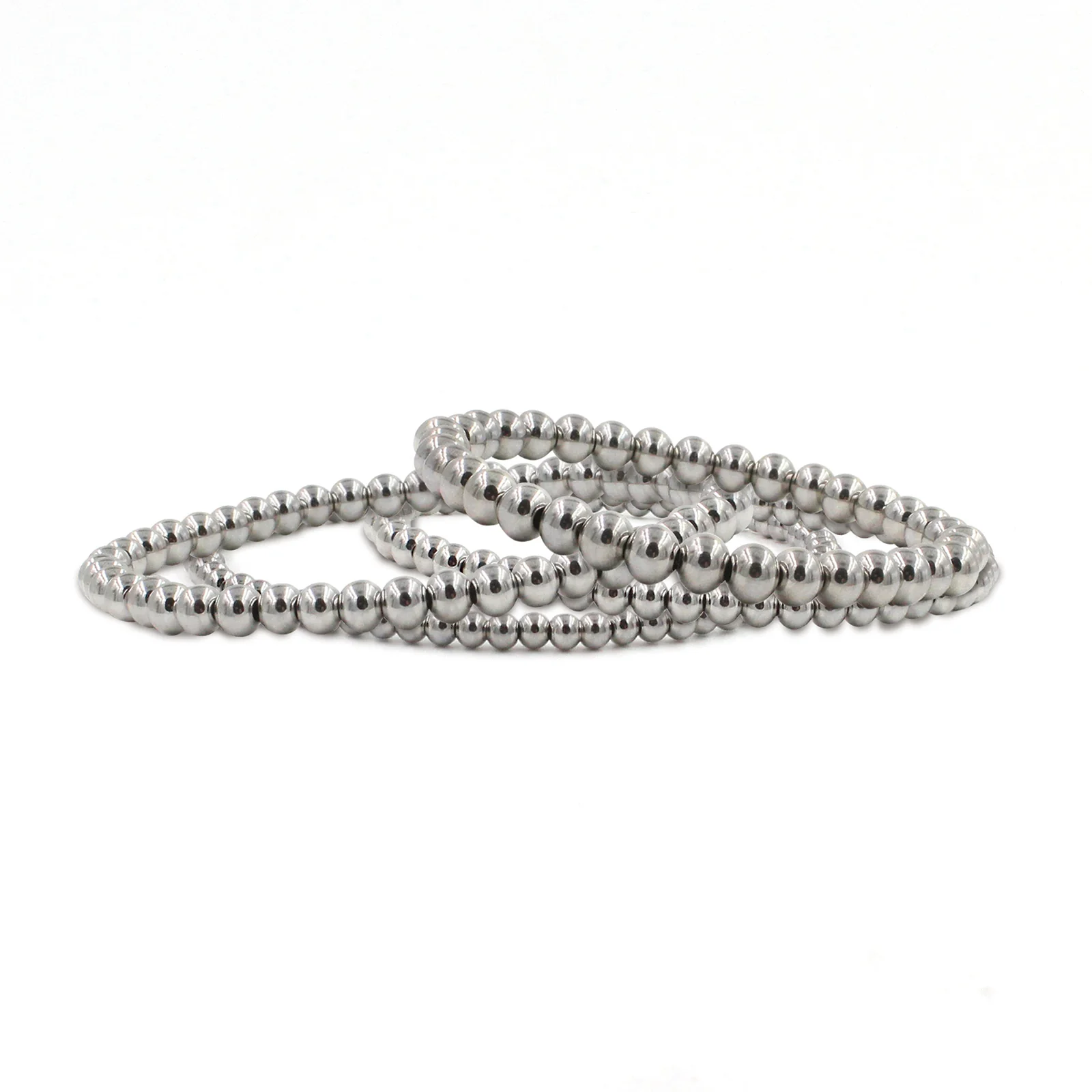 Set of 4 Silver Beaded Bracelets - Image 3
